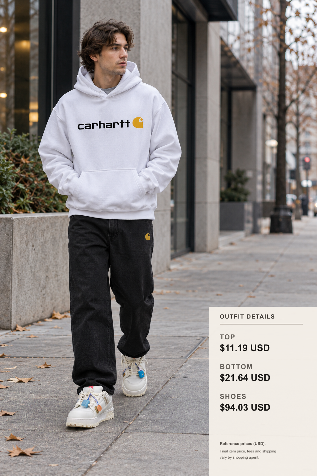 Carhartt White Hoodie for Winter Commutes outfit 1 full-body street style for fashionreps